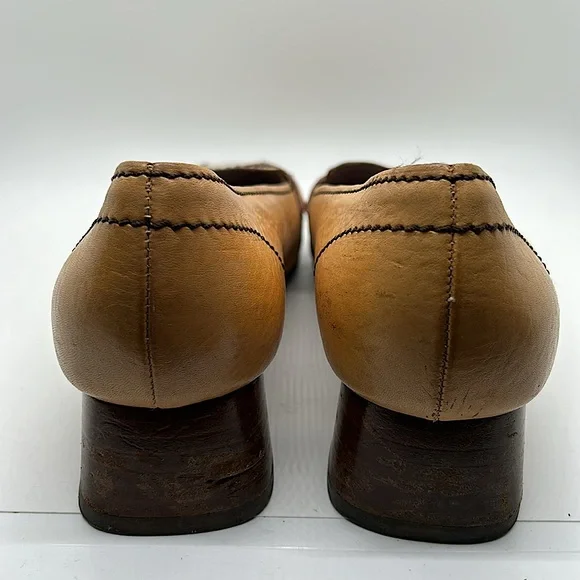 Prada Authenticated Vintage Tan Block Heel Loafer Shoes **Sz 39/US Size 9**🌸🌸 - Picture 6 of 13